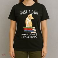 Just A Girl Who Loves Books And Cats Funny Reading TShirt T-Shirt thumb 4