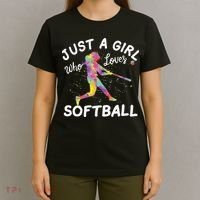Just A Girl Who Loves Softball T-Shirt thumb 4
