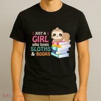 Just A Girl Who Loves Sloths And Books Sloth T-Shirt thumb 3