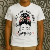 Just A Girl Who Loves Singing Hair Bun Gifts For Singer T-Shirt thumb 3