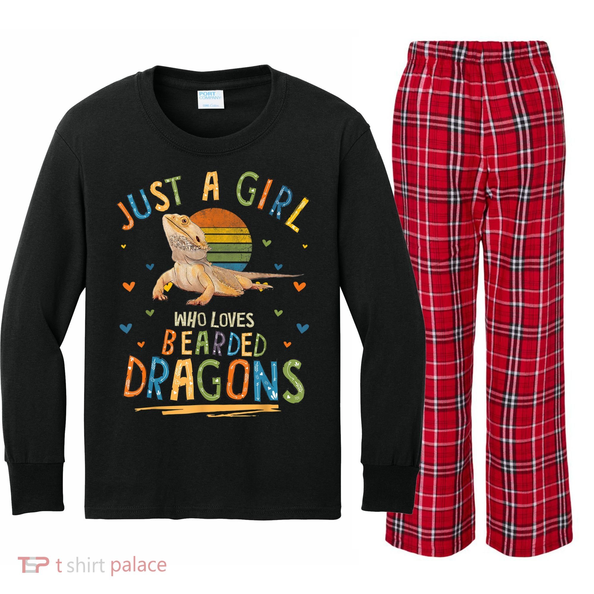 Just A Girl Who Loves Bearded Dragons Kids Long Sleeve Plaid Pajama Set