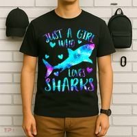 Just A Girl Who Loves Sharks Galaxy Shark Lover Theme Girls T-Shirt thumb 6