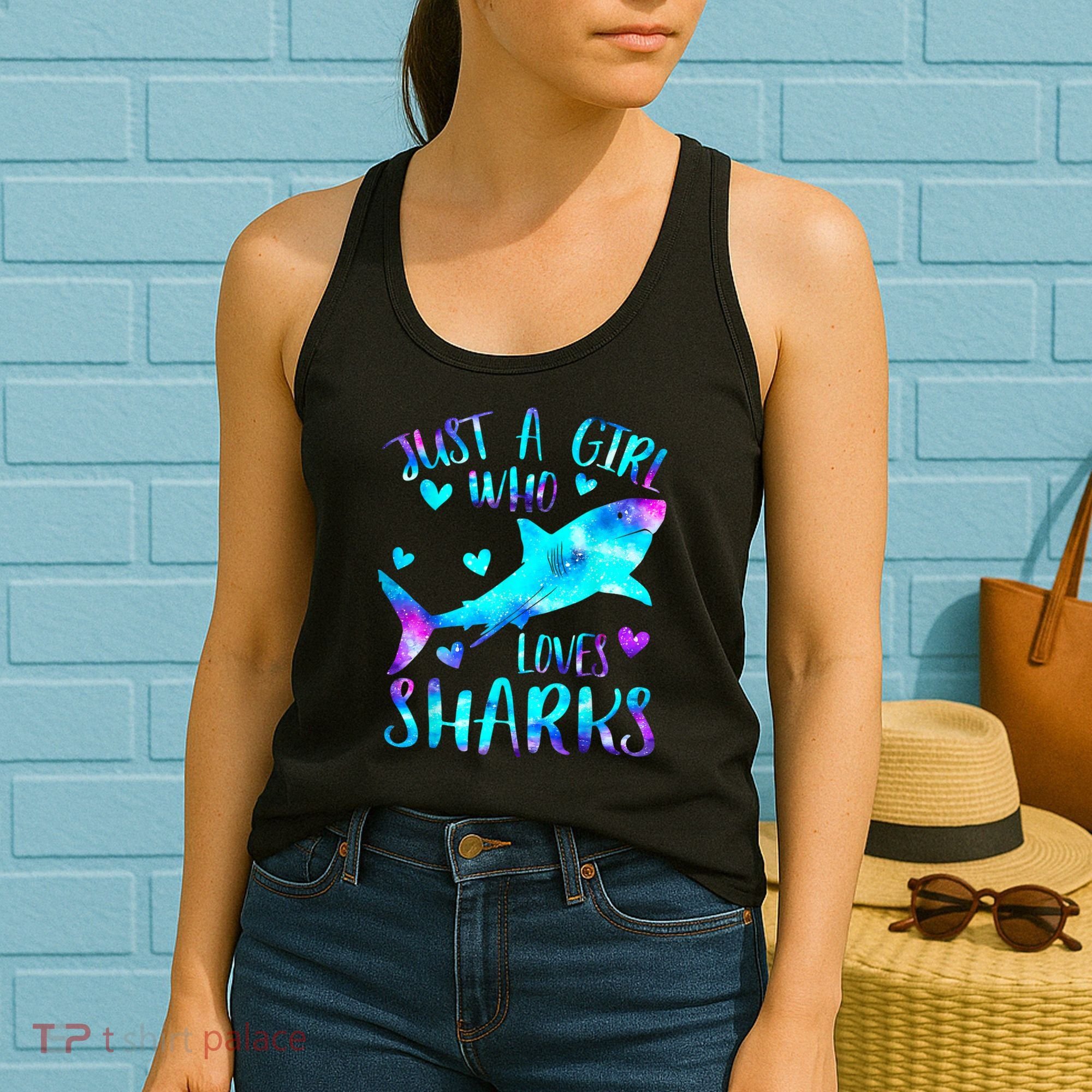 Just A Girl Who Loves Sharks Galaxy Shark Lover Theme Girls Women's Tank Top