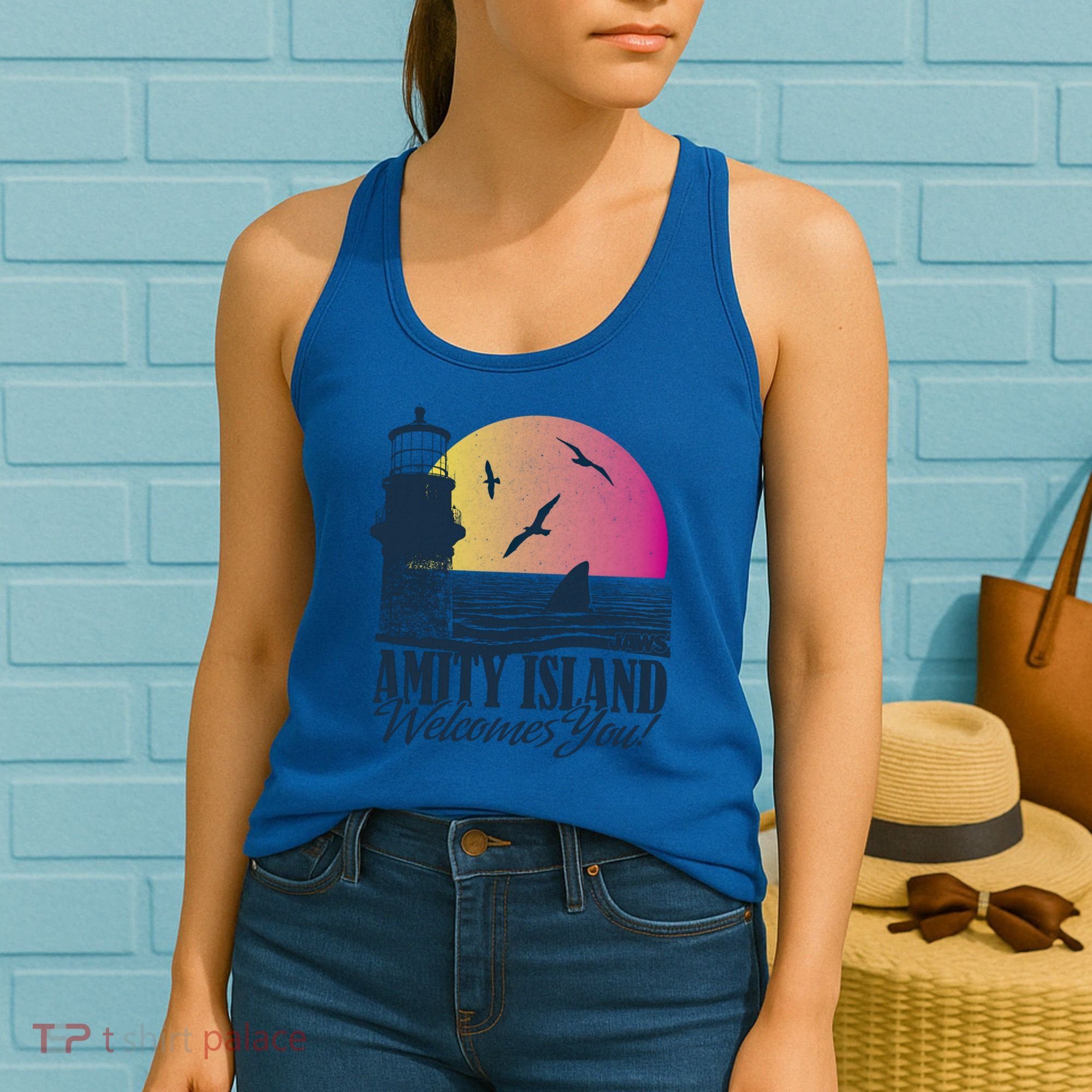 Jaws Amity Island Welcomes You Sunset Great Gift Women's Tank Top