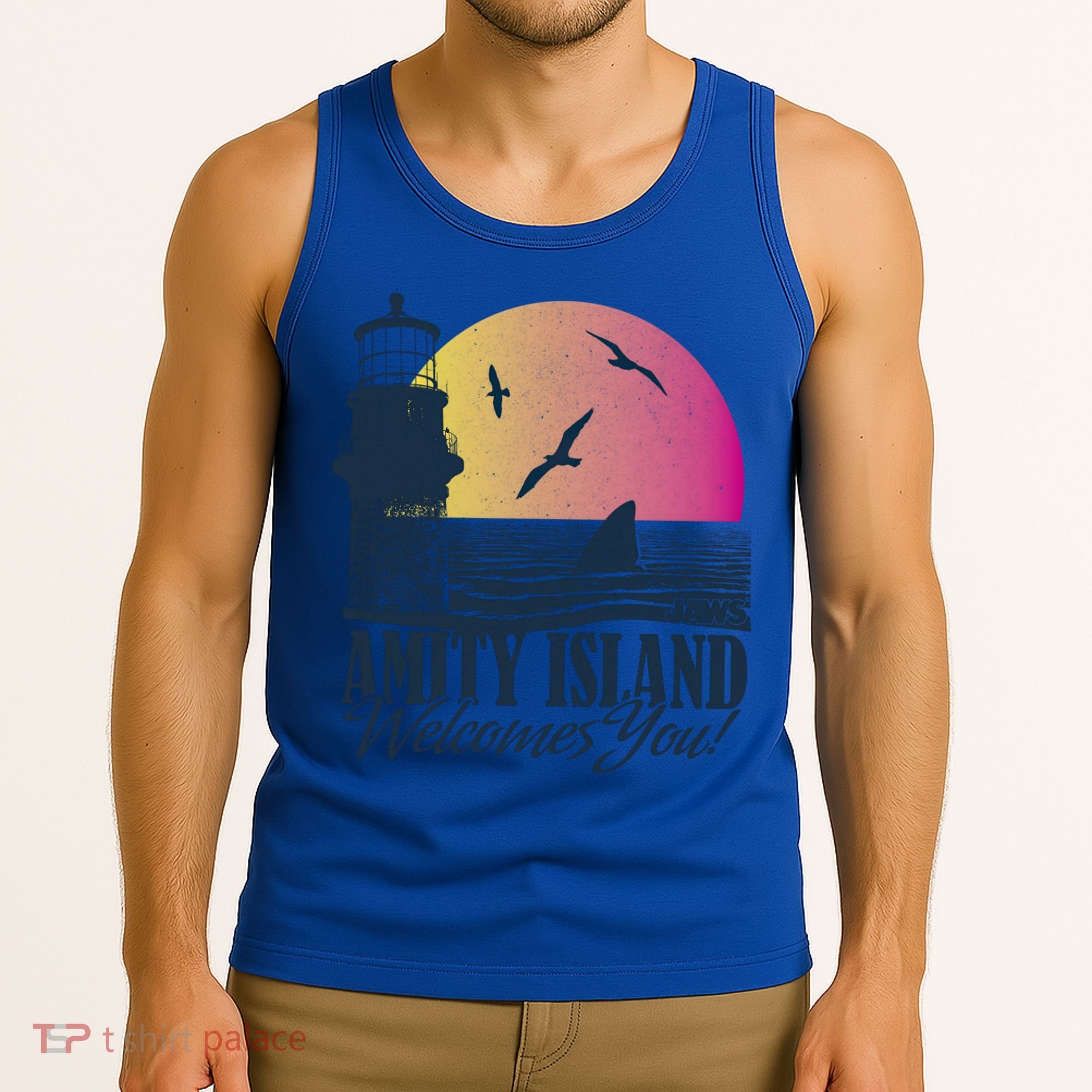 Jaws Amity Island Welcomes You Sunset Great Gift Tank Top