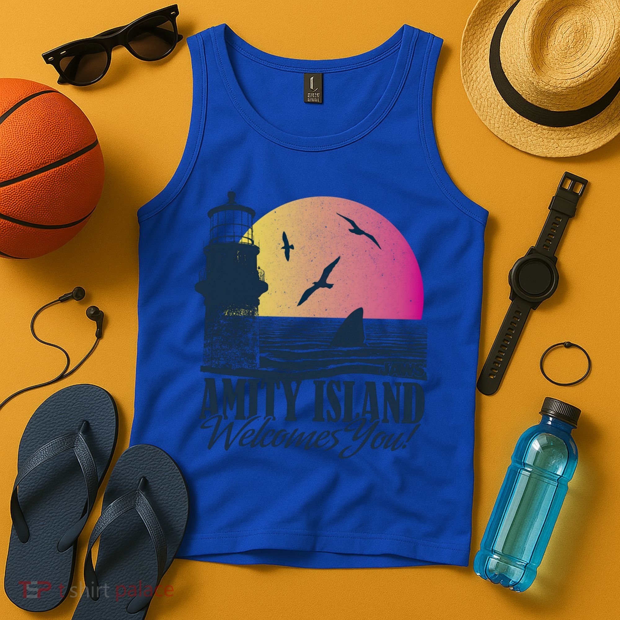 Jaws Amity Island Welcomes You Sunset Great Gift Tank Top