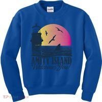 Jaws Amity Island Welcomes You Sunset Great Gift Kids Sweatshirt thumb 0