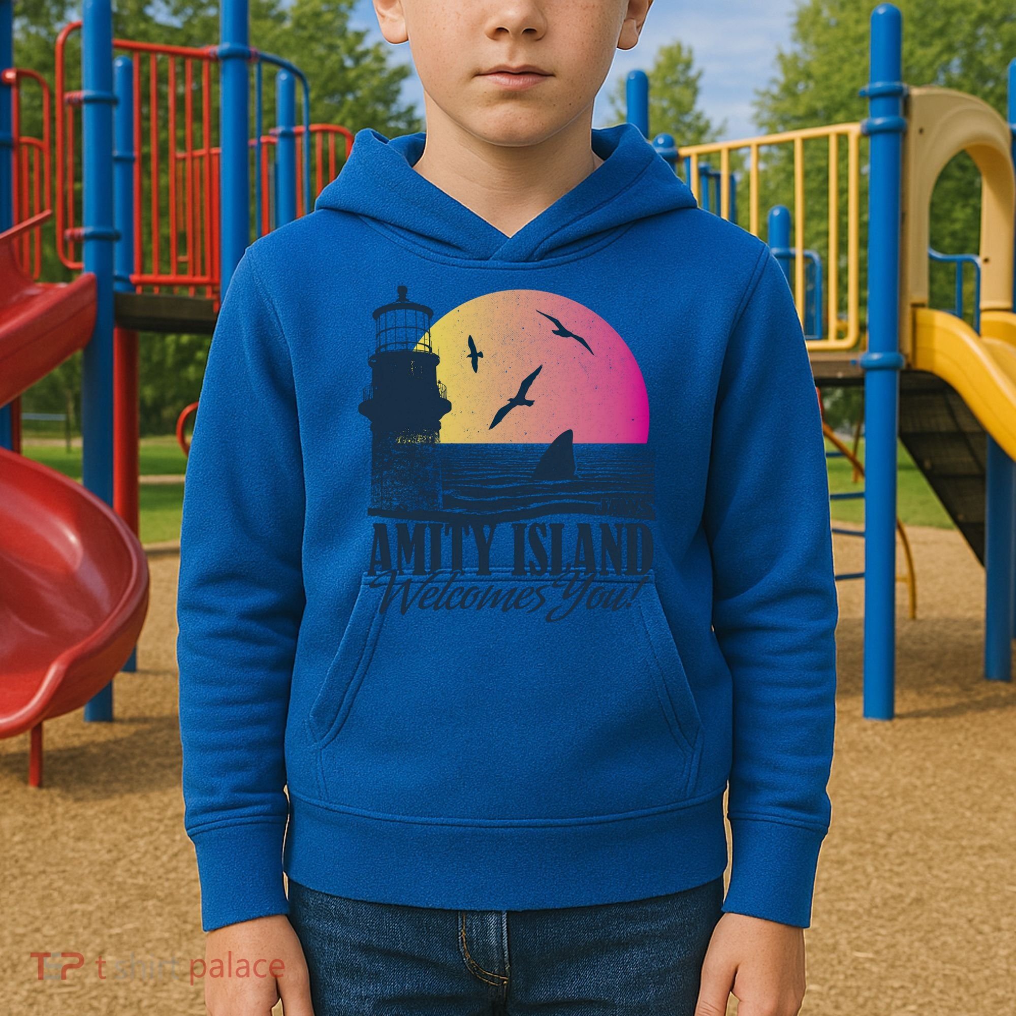 Jaws Amity Island Welcomes You Sunset Great Gift Kids Hoodie
