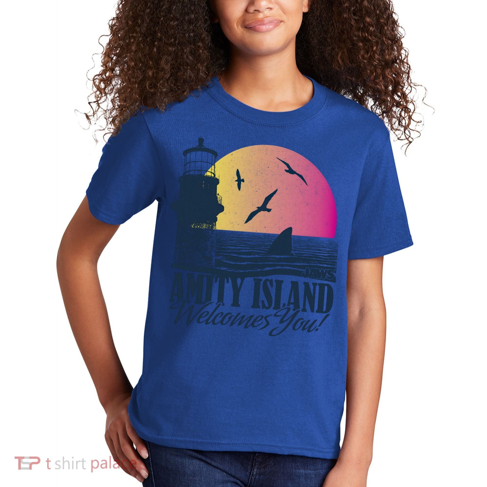 Jaws Amity Island Welcomes You Sunset Great Gift Kids T-Shirt