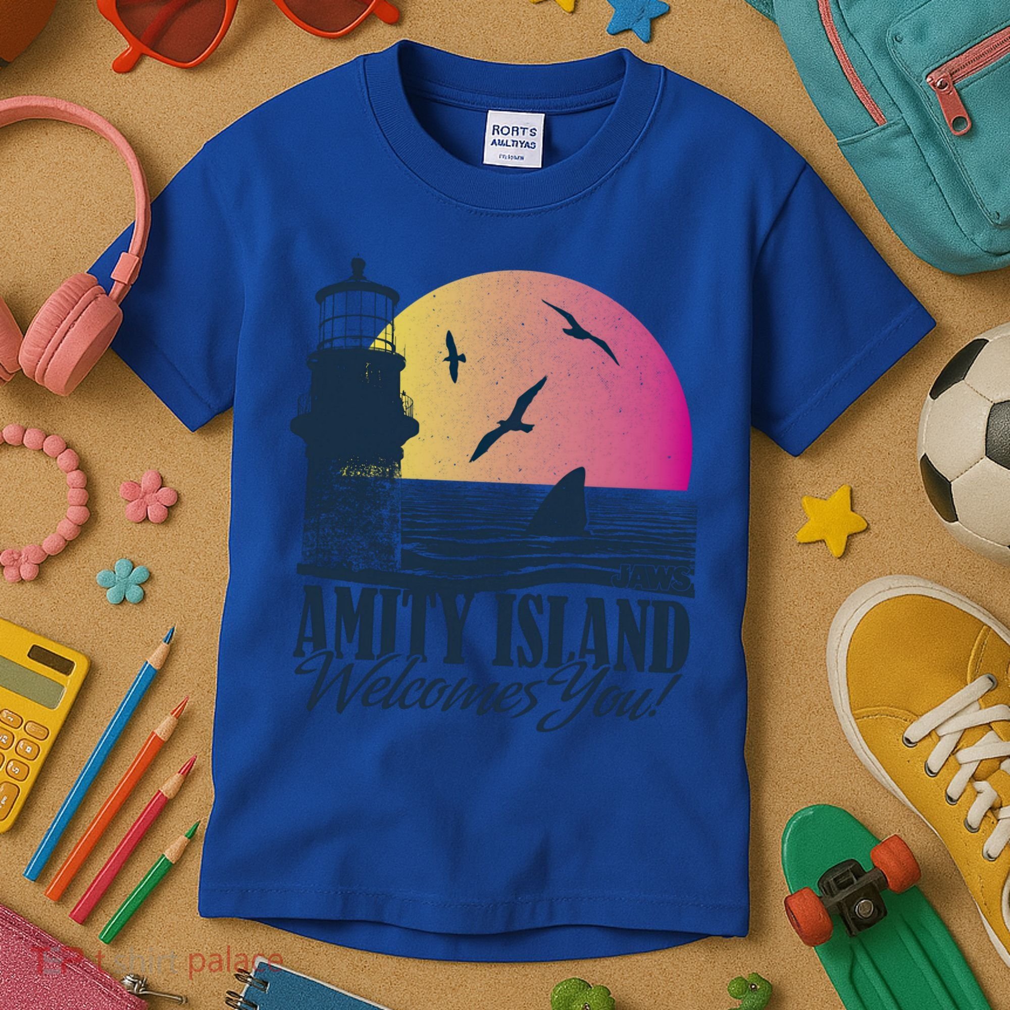 Jaws Amity Island Welcomes You Sunset Great Gift Kids T-Shirt