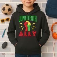 Juneteenth Ally June 19 Support Protest Pride Fist Kids Hoodie thumb 2