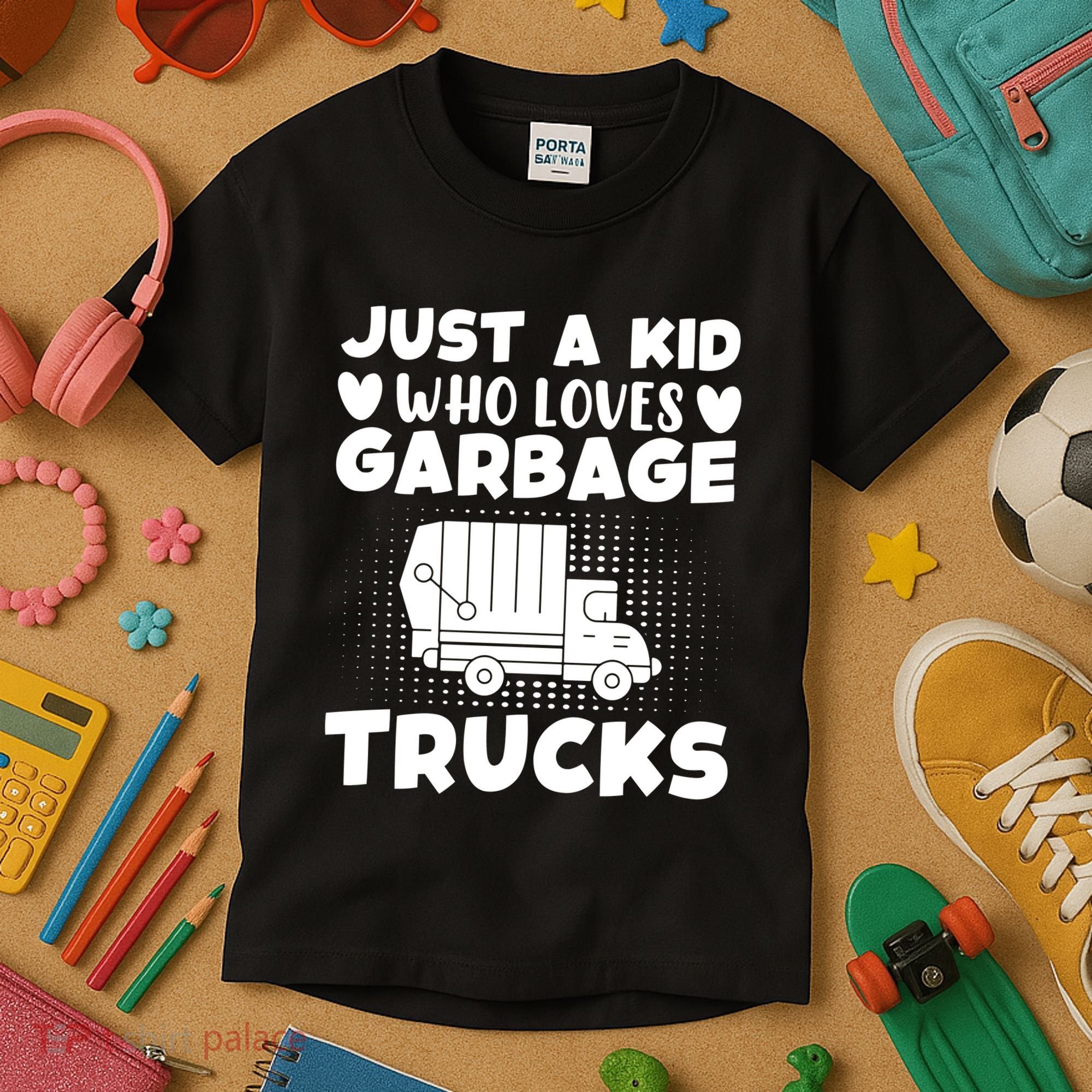 Just A Kid Who Loves Garbage Trucks Graphic Kids T-Shirt