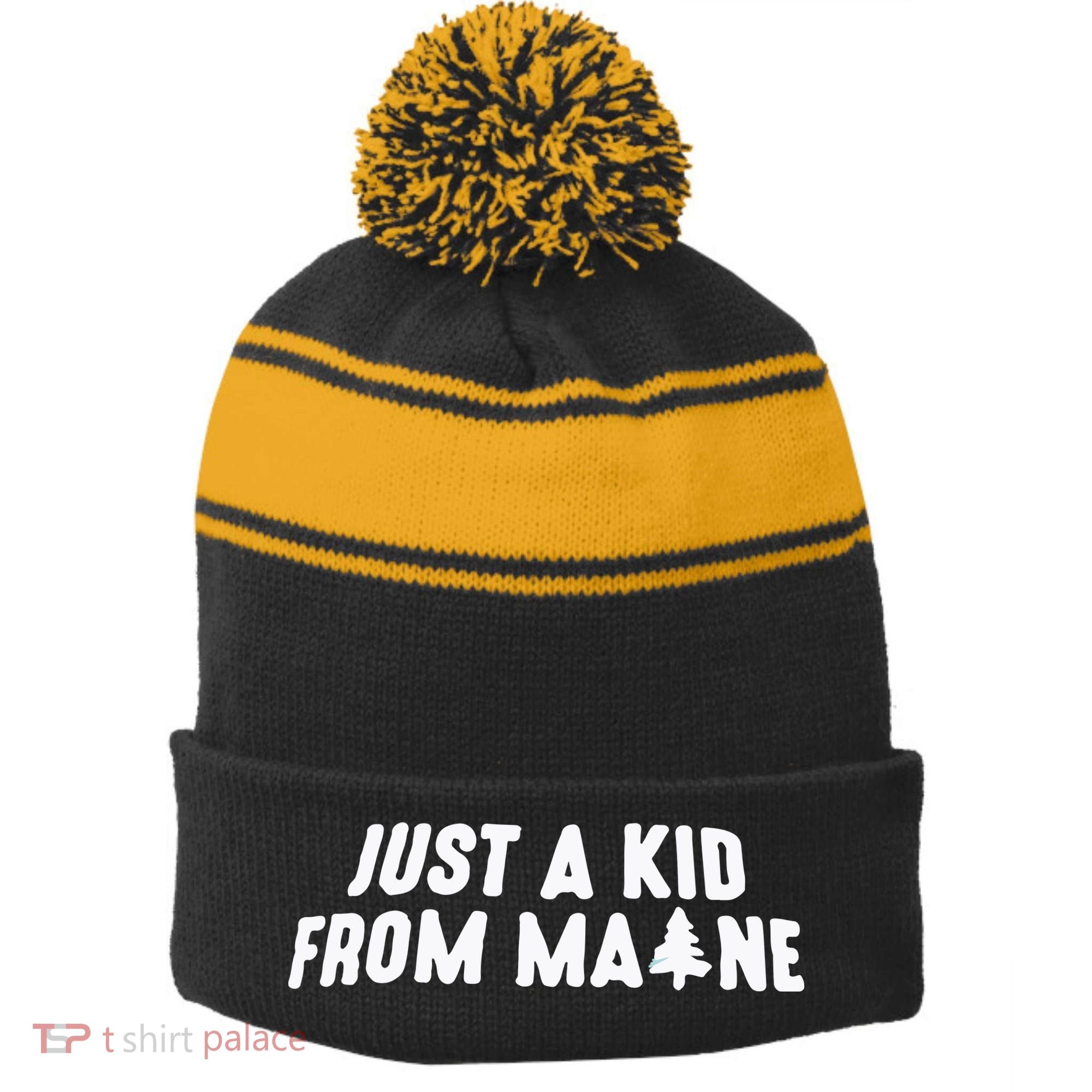 Just A Kids From Maine Stripe Pom Pom Beanie