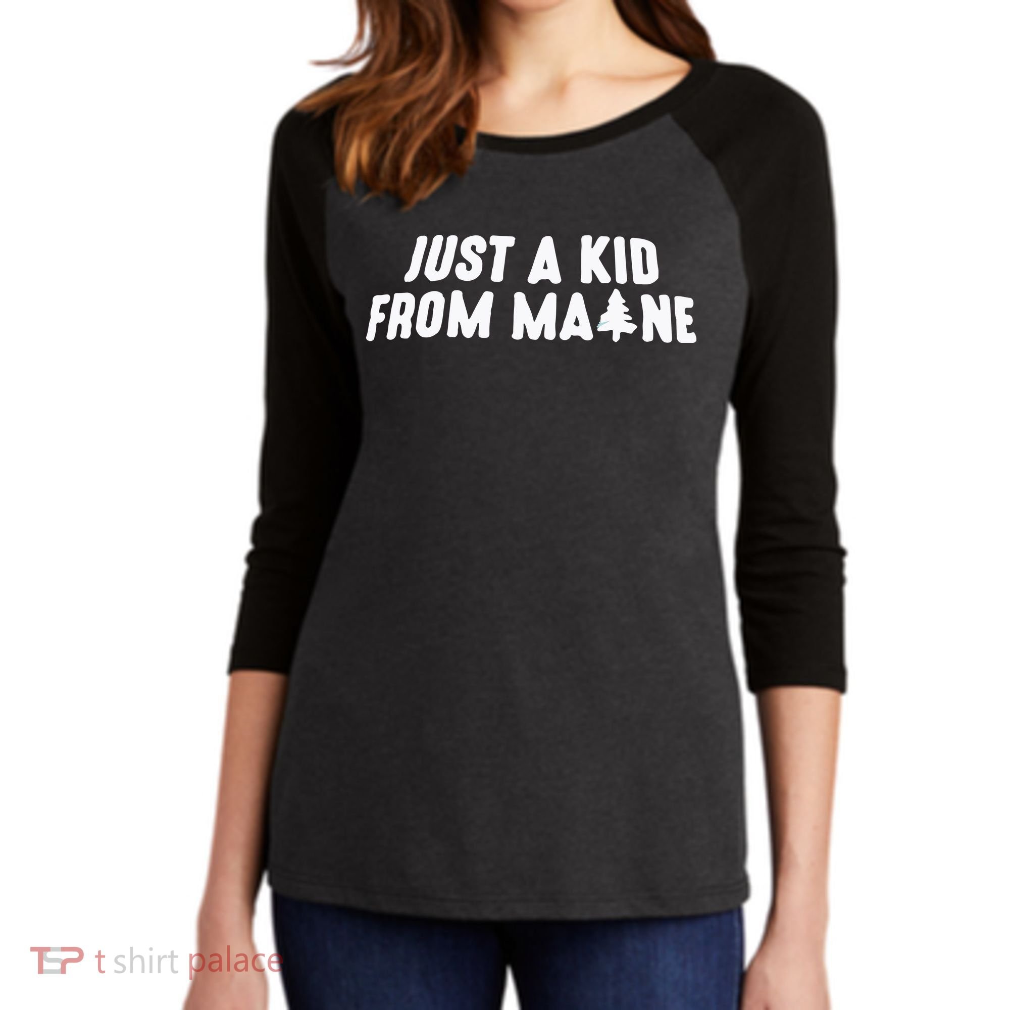 Just A Kids From Maine Women's Tri-Blend 3/4-Sleeve Raglan Shirt