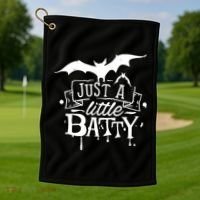 Just A Little Batty Funny Halloween Golf Towel thumb 1