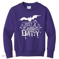 Just A Little Batty Funny Halloween Kids Sweatshirt thumb 0