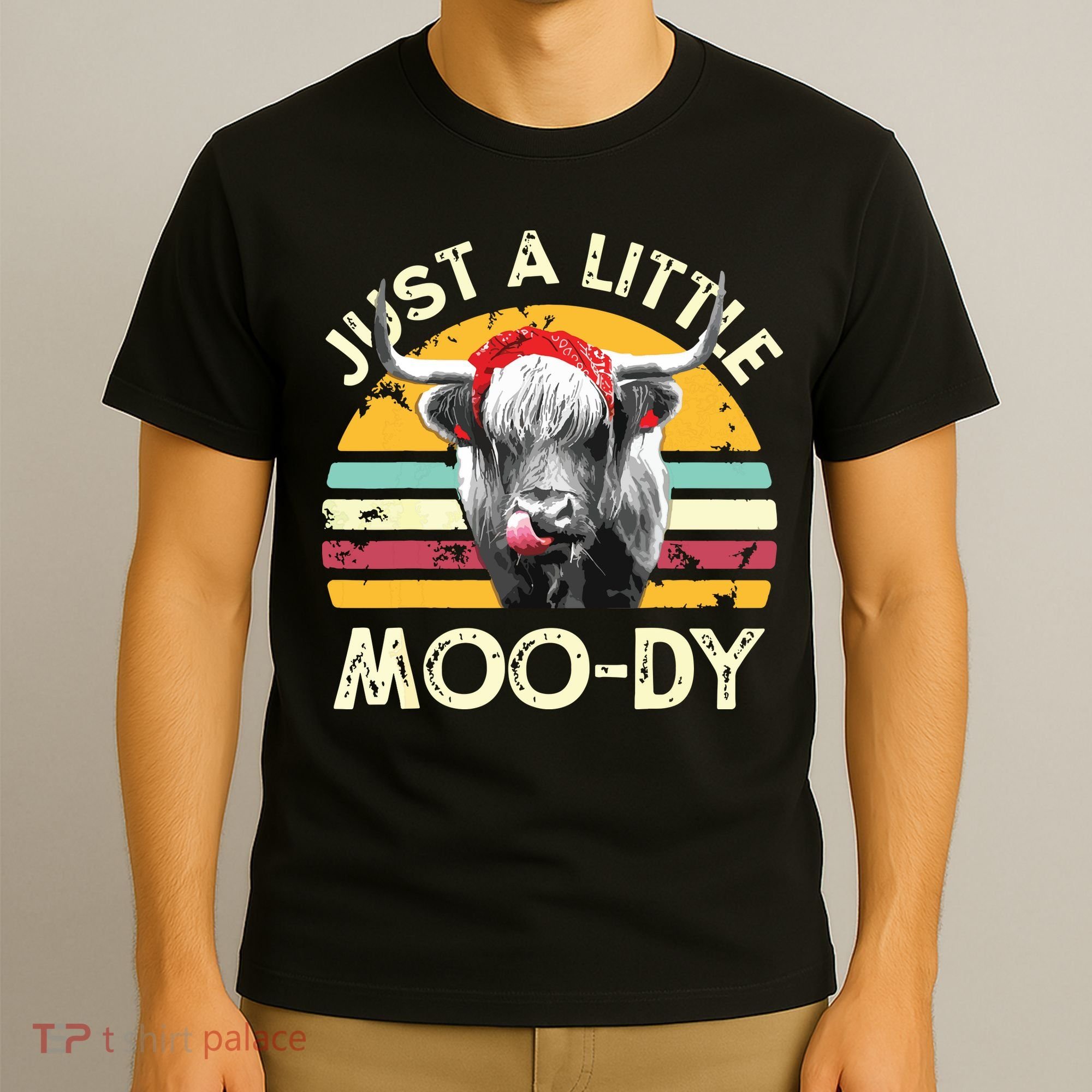 Just A Little Moody Cute Highland Cows Lover Vintage Farming T-Shirt