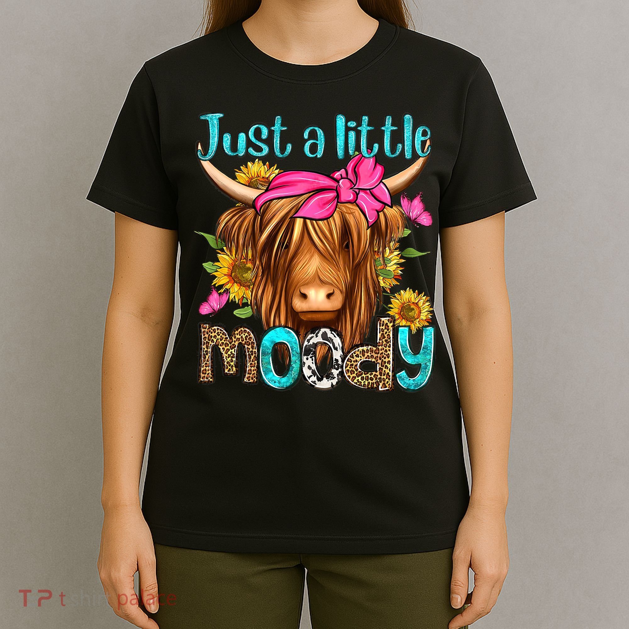 Just A Little Moody Cute Western Highland Cows Lover Farming T-Shirt