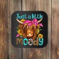 Just A Little Moody Cute Western Highland Cows Lover Farming Coaster thumb 0