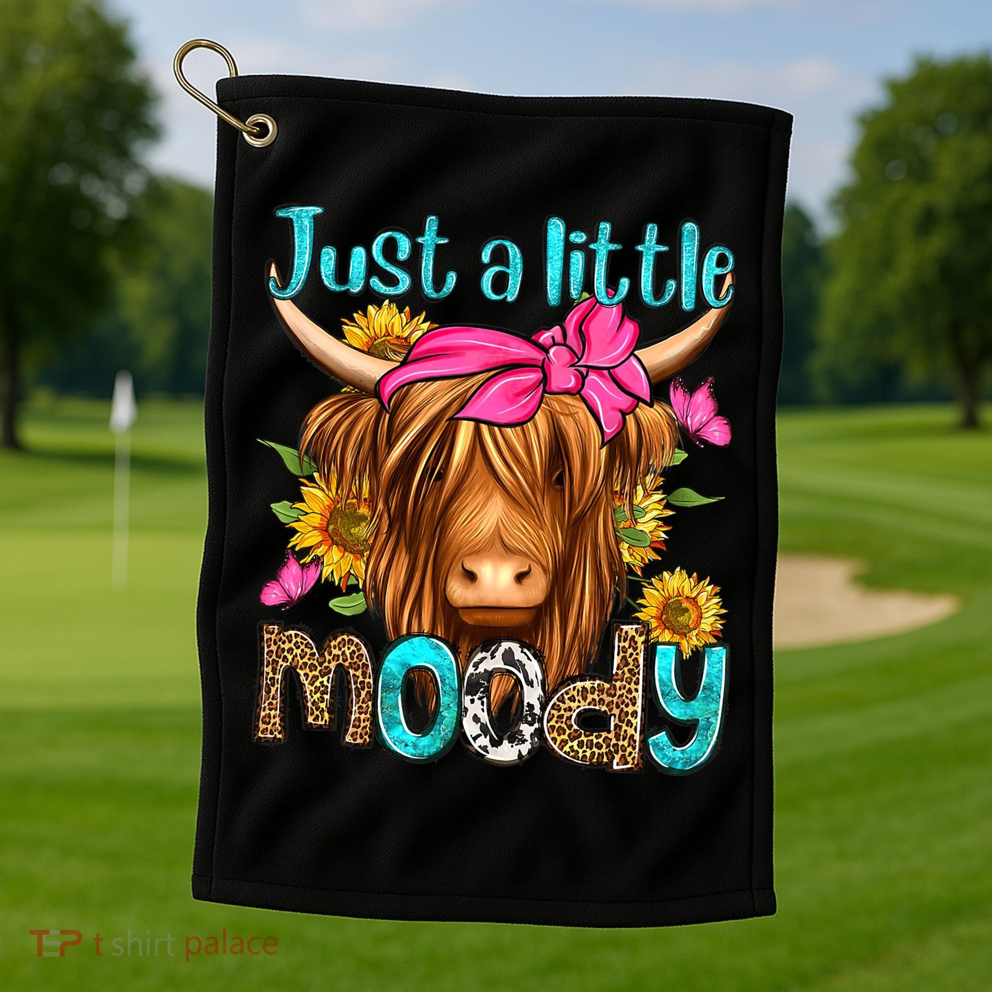 Just A Little Moody Cute Western Highland Cows Lover Farming Golf Towel