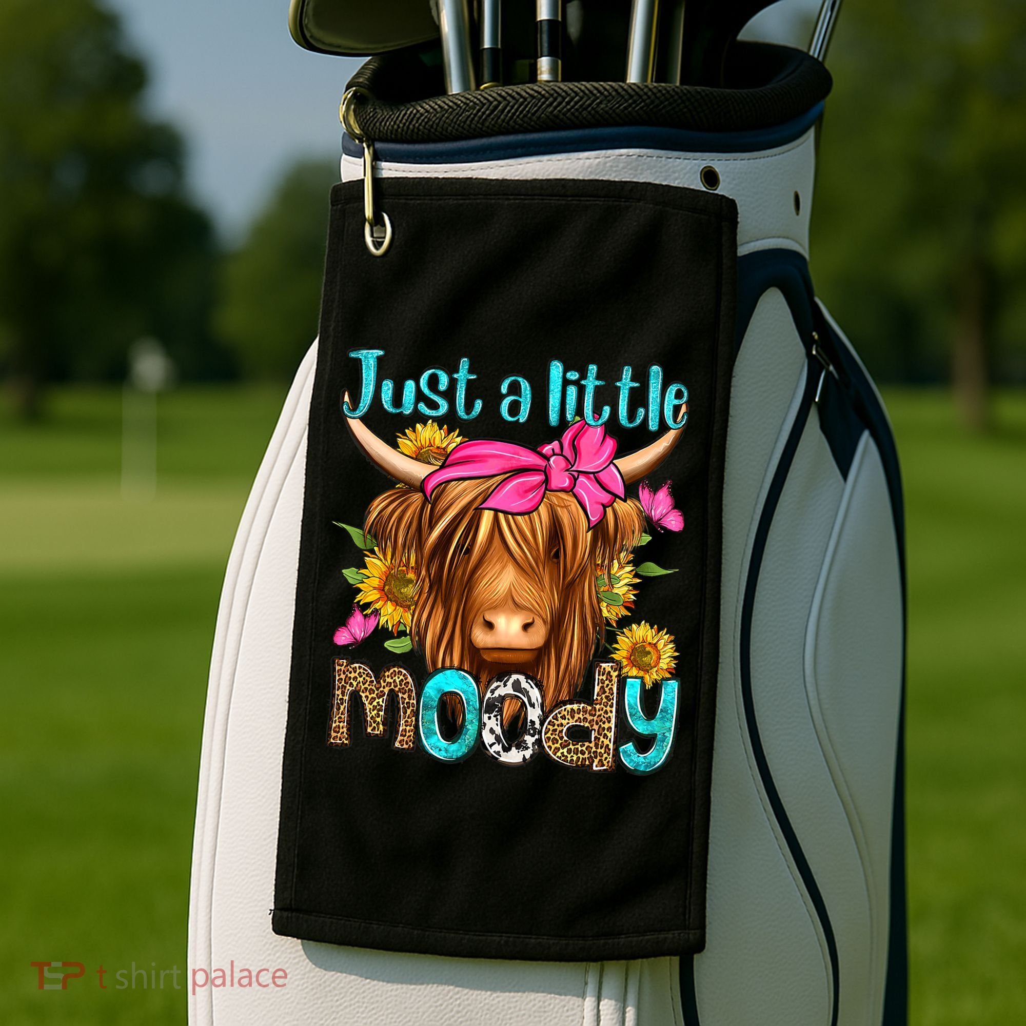 Just A Little Moody Cute Western Highland Cows Lover Farming Golf Towel