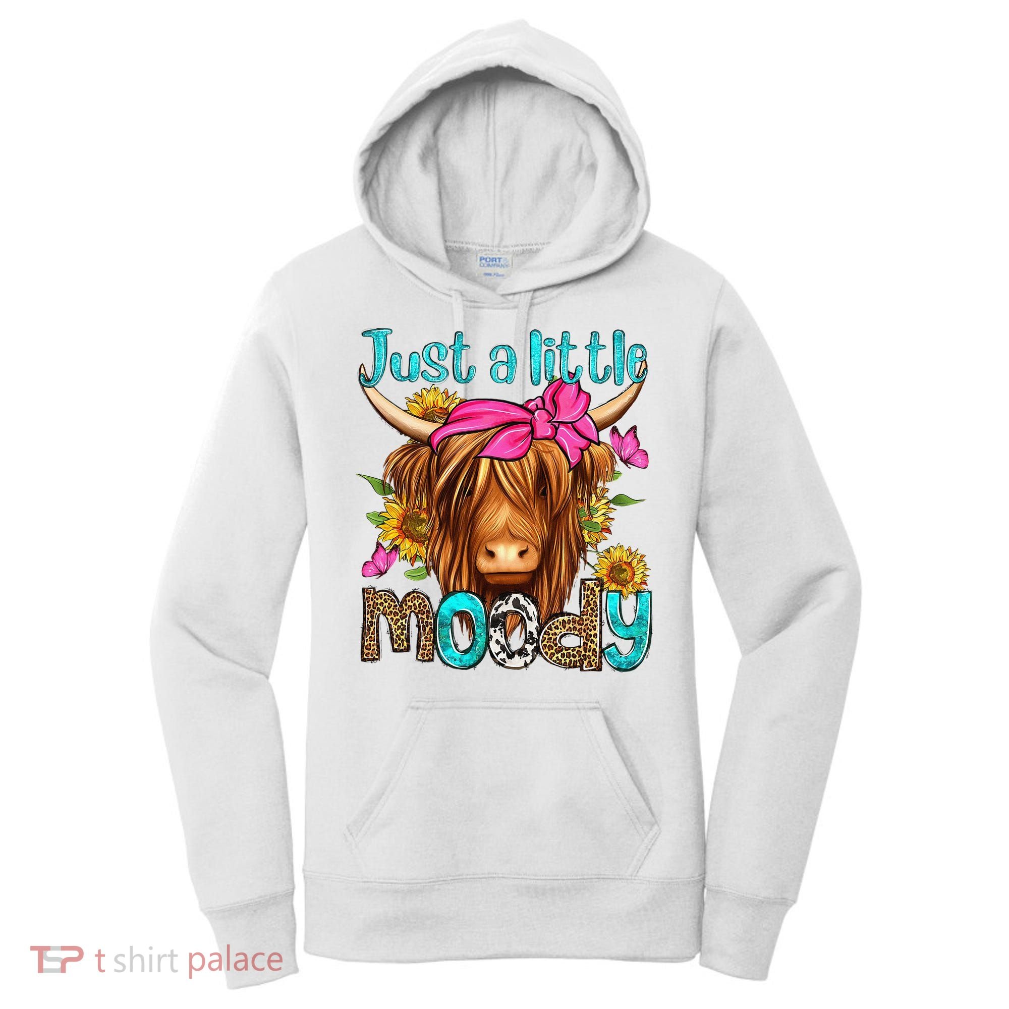 Just A Little Moody Cute Western Highland Cows Lover Farming Women's Hoodie
