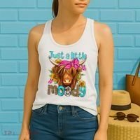 Just A Little Moody Cute Western Highland Cows Lover Farming Women's Tank Top thumb 2
