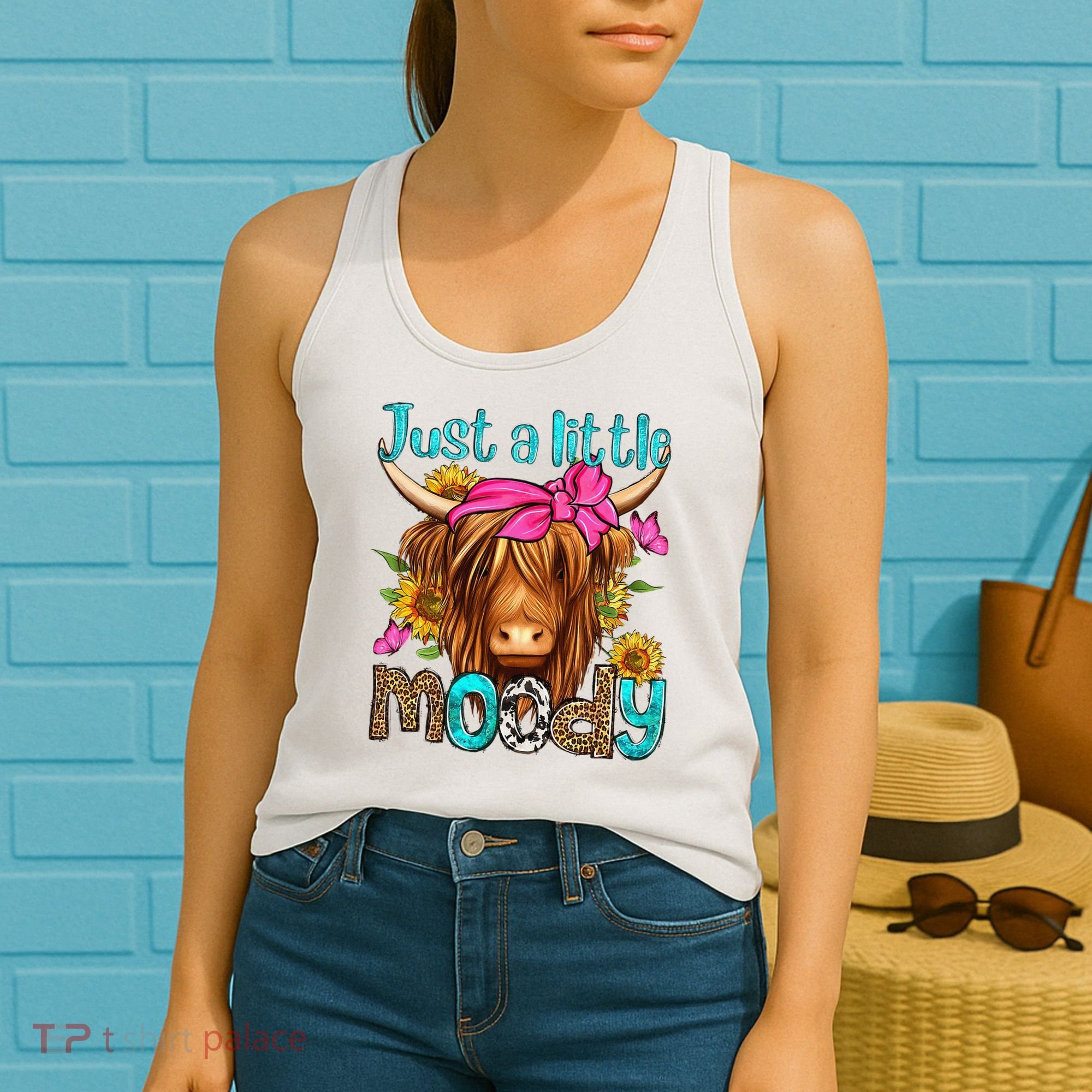 Just A Little Moody Cute Western Highland Cows Lover Farming Women's Tank Top