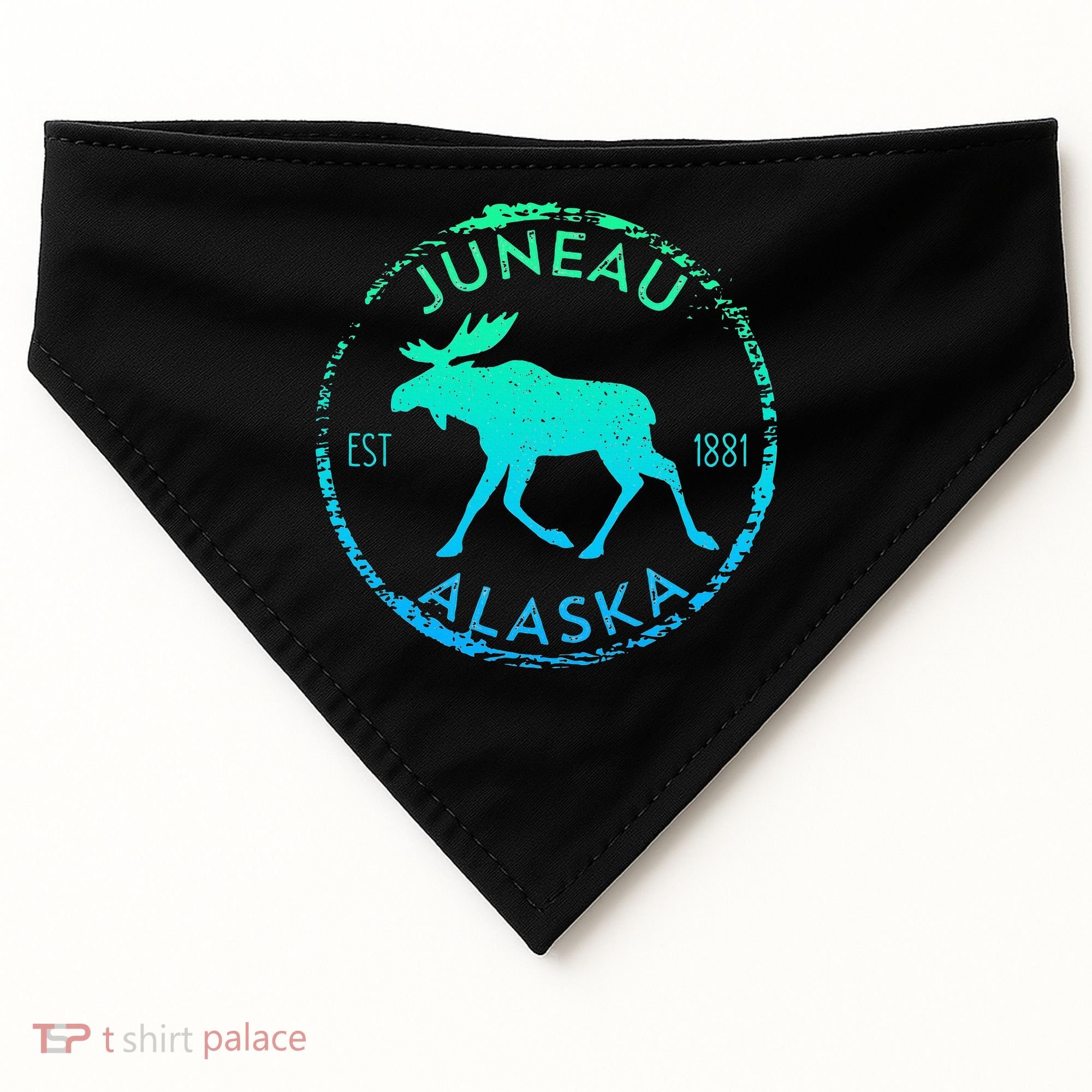 Juneau Alaska Moose Gradient Distressed Souvenir USA-Made Doggie Bandana