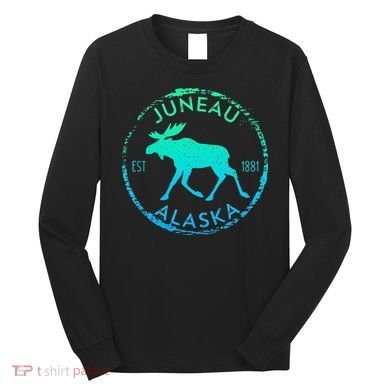 Juneau Alaska Moose Gradient Distressed Souvenir Long Sleeve Shirt