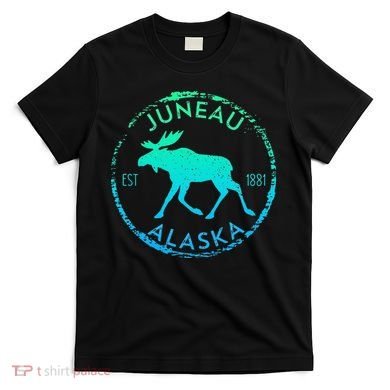 Juneau Alaska Moose Gradient Distressed Souvenir T-Shirt