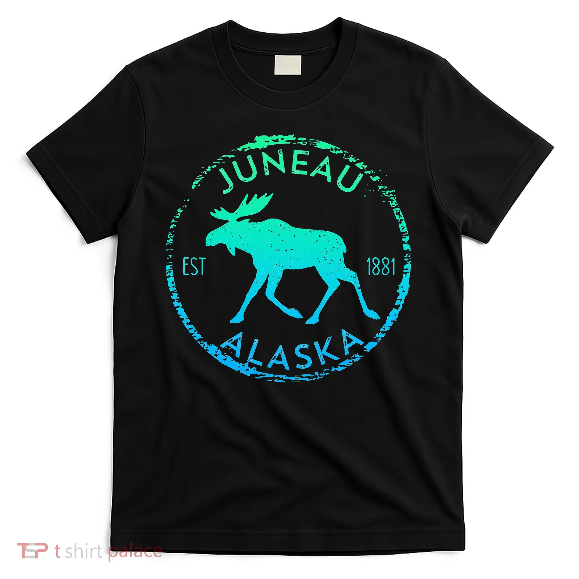 Juneau Alaska Moose Gradient Distressed Souvenir T-Shirt