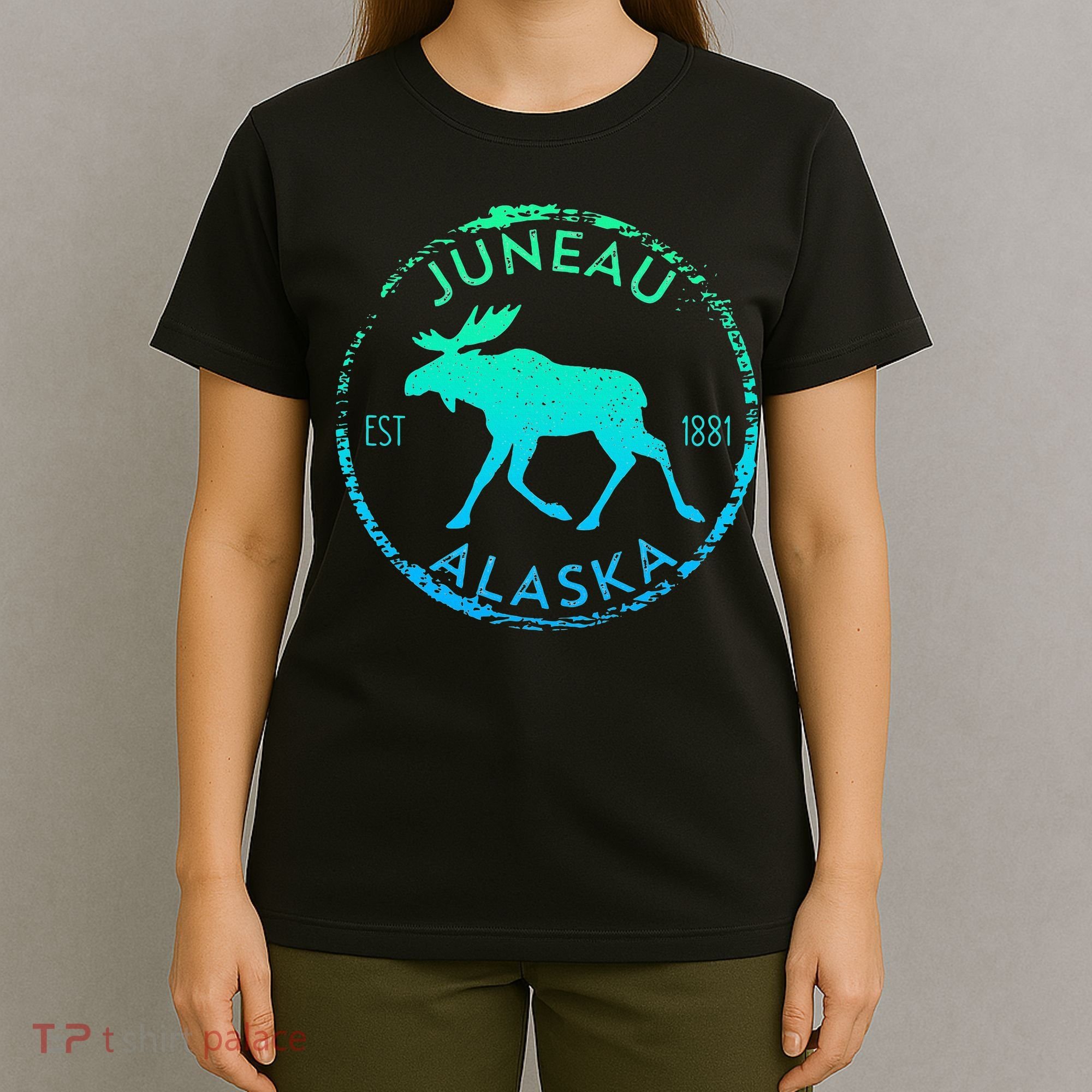 Juneau Alaska Moose Gradient Distressed Souvenir T-Shirt