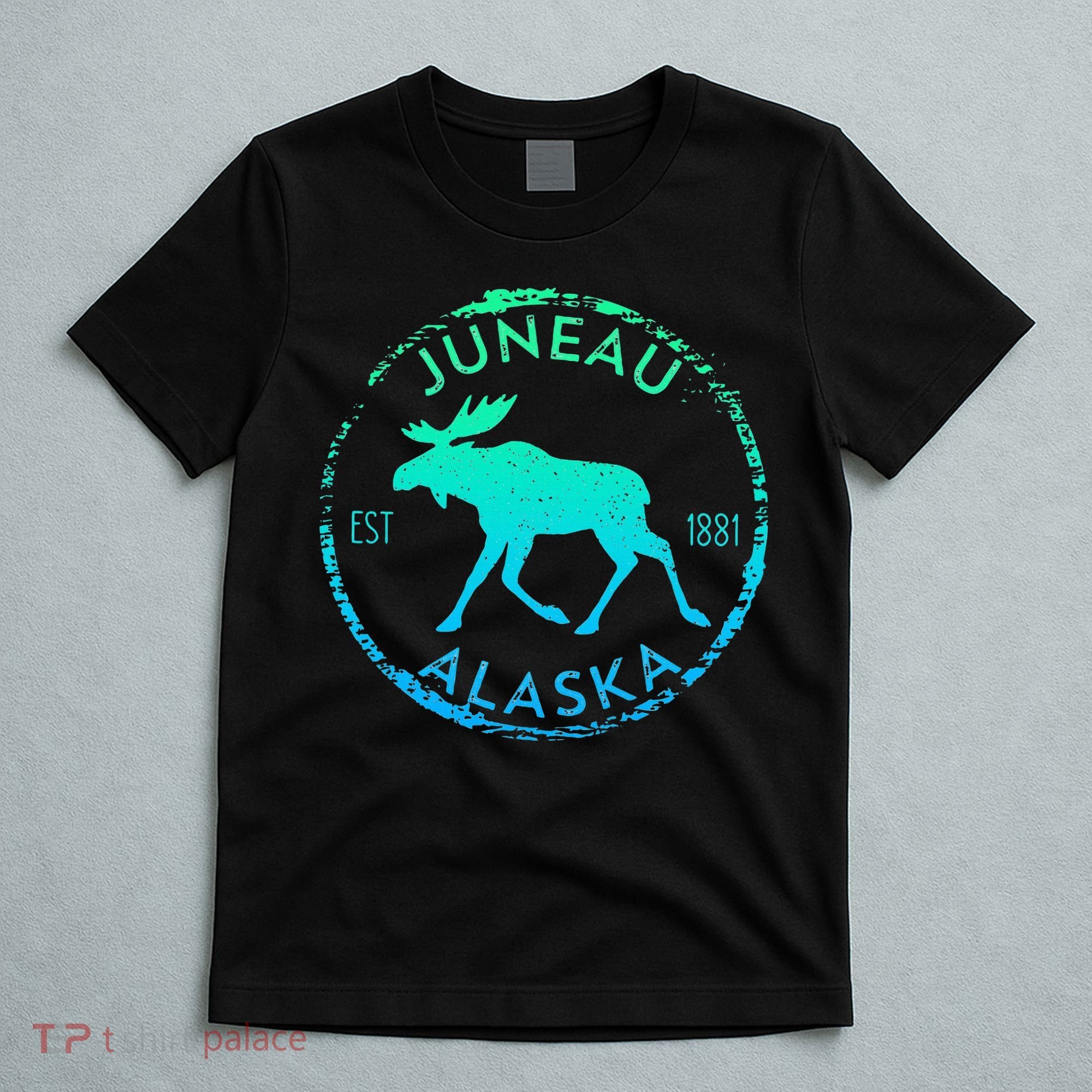 Juneau Alaska Moose Gradient Distressed Souvenir T-Shirt