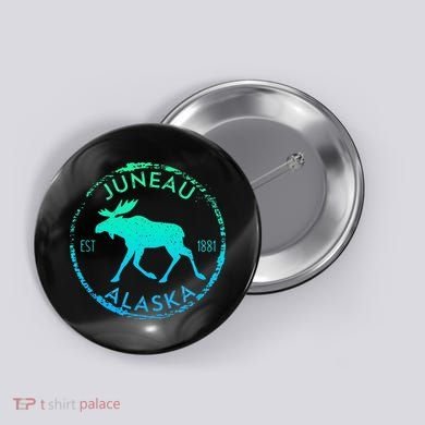 Juneau Alaska Moose Gradient Distressed Souvenir Button