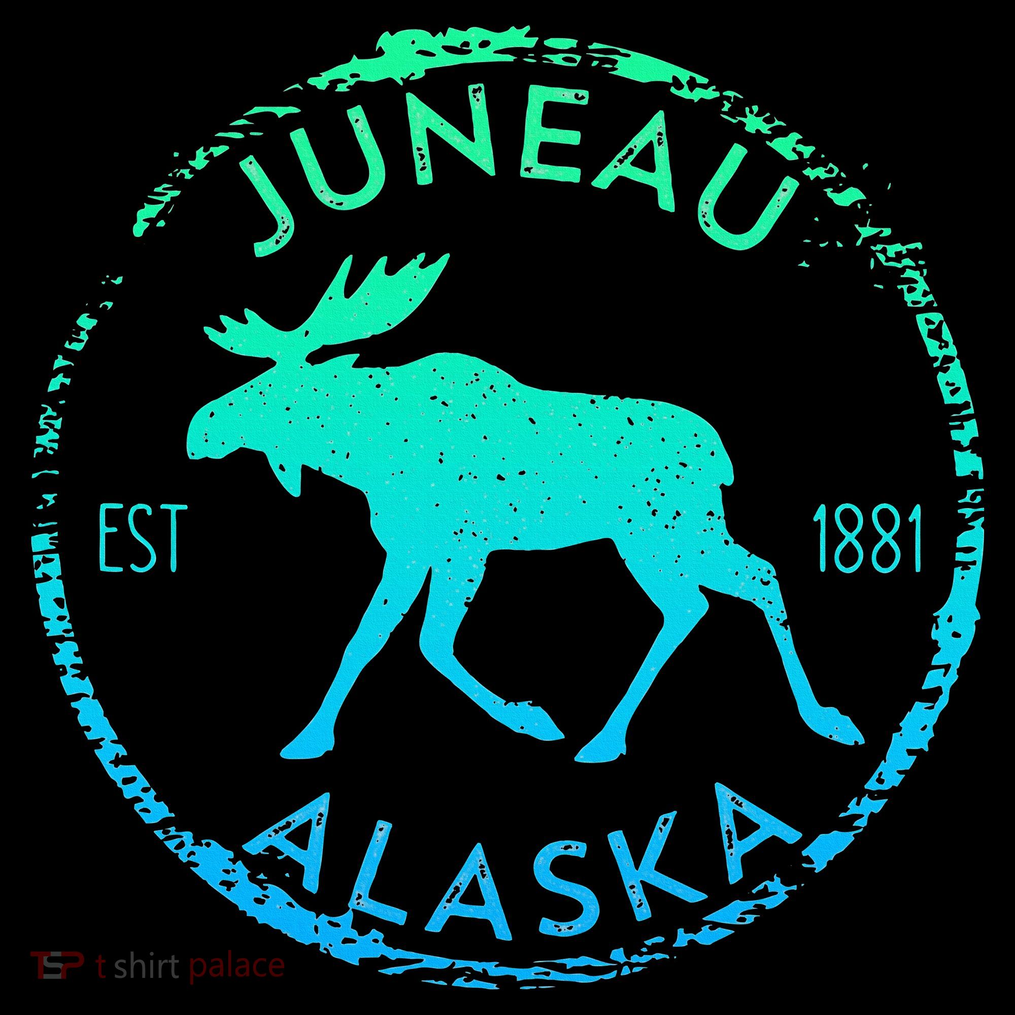 Juneau Alaska Moose Gradient Distressed Souvenir Button