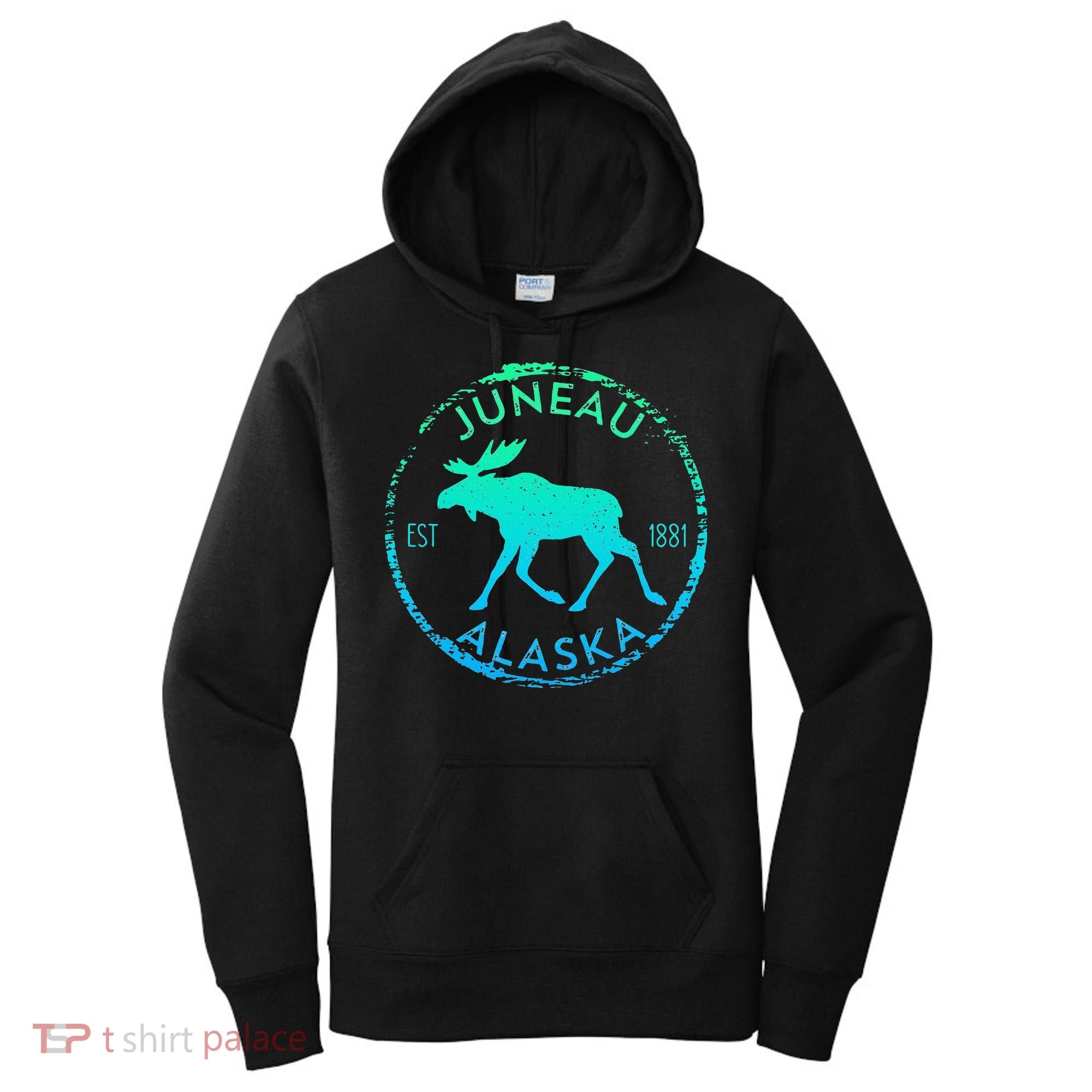 Juneau Alaska Moose Gradient Distressed Souvenir Women's Hoodie