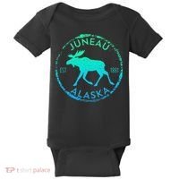Juneau Alaska Moose Gradient Distressed Souvenir Baby Bodysuit thumb 0