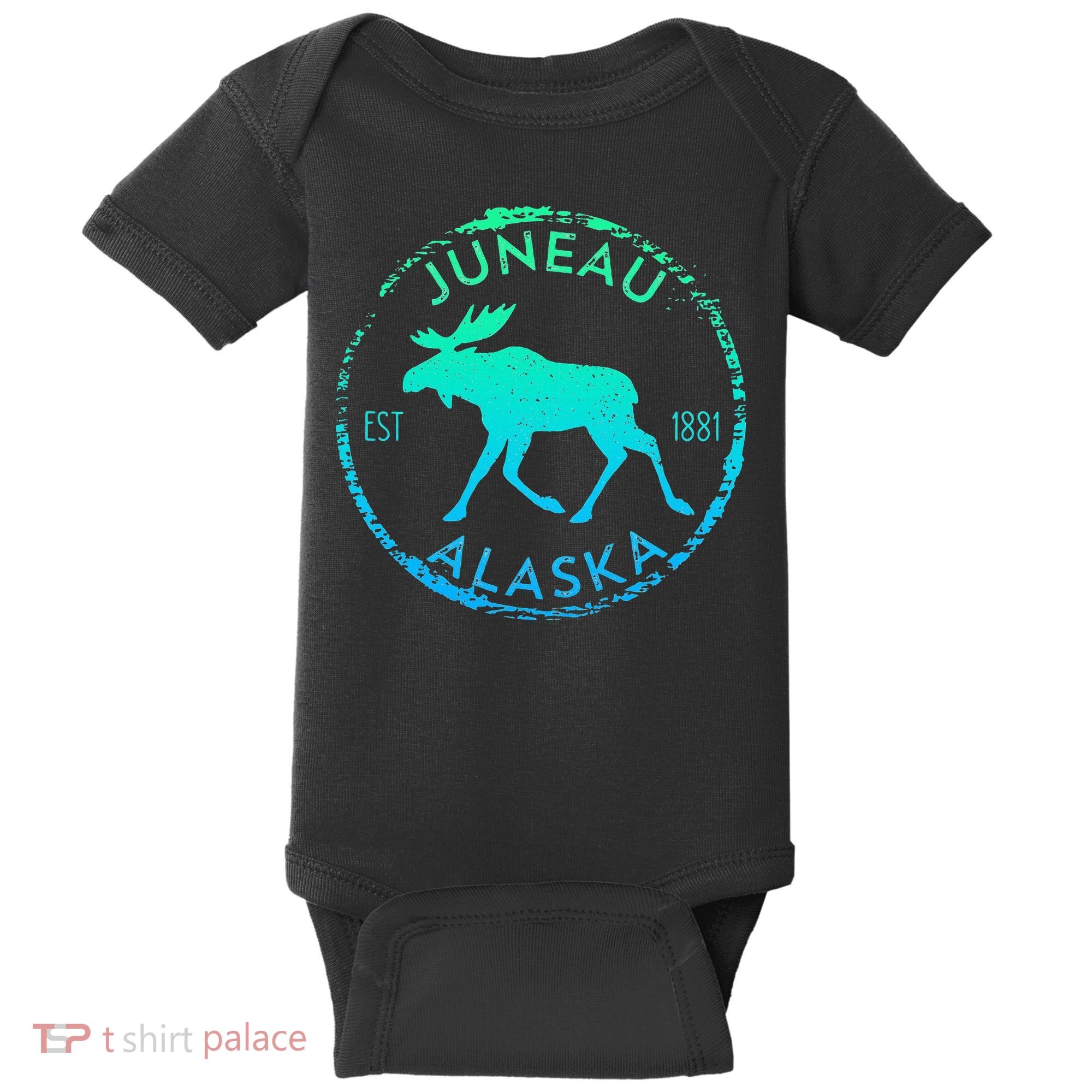Juneau Alaska Moose Gradient Distressed Souvenir Baby Bodysuit