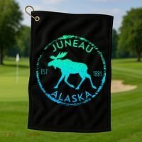 Juneau Alaska Moose Gradient Distressed Souvenir Golf Towel thumb 1
