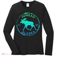 Juneau Alaska Moose Gradient Distressed Souvenir Women's Long Sleeve Shirt thumb 0