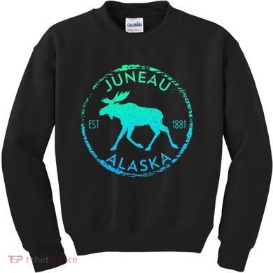 Juneau Alaska Moose Gradient Distressed Souvenir Kids Sweatshirt