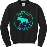 Juneau Alaska Moose Gradient Distressed Souvenir Kids Sweatshirt thumb 0