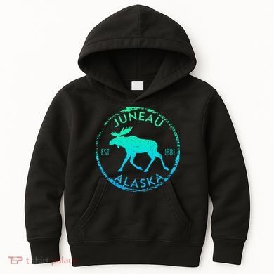 Juneau Alaska Moose Gradient Distressed Souvenir Kids Hoodie