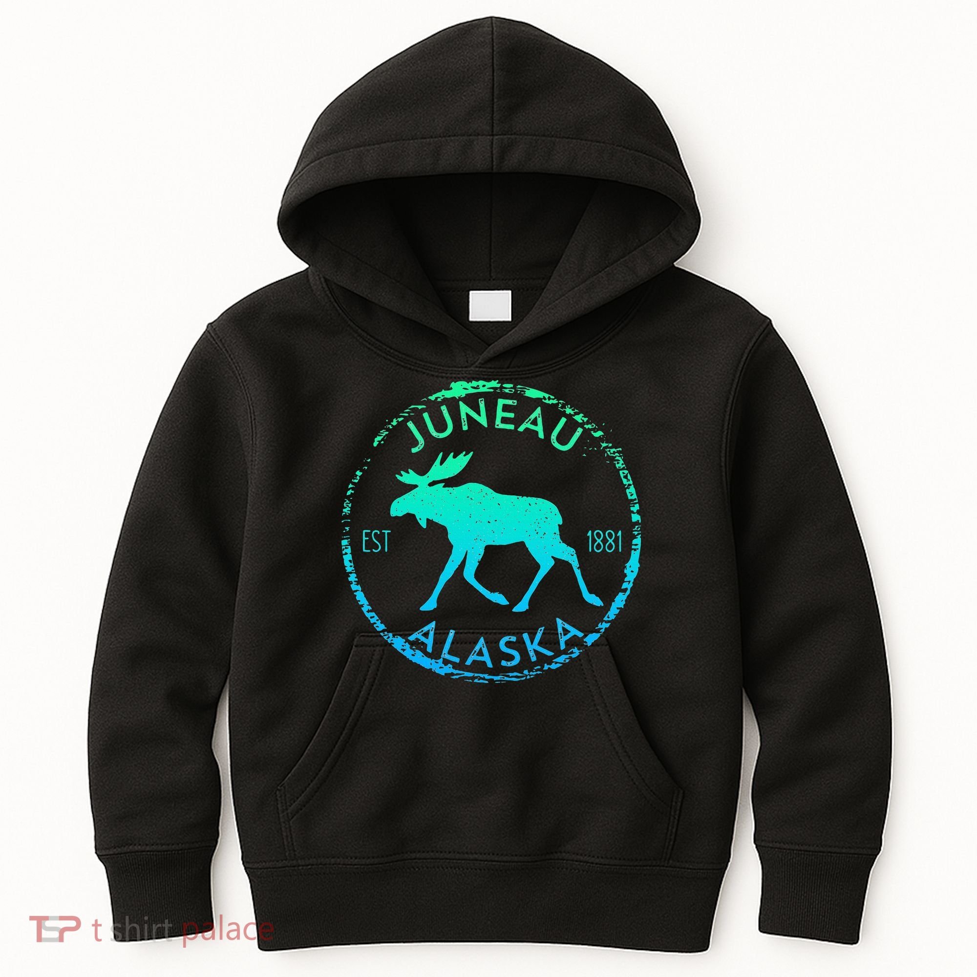 Juneau Alaska Moose Gradient Distressed Souvenir Kids Hoodie