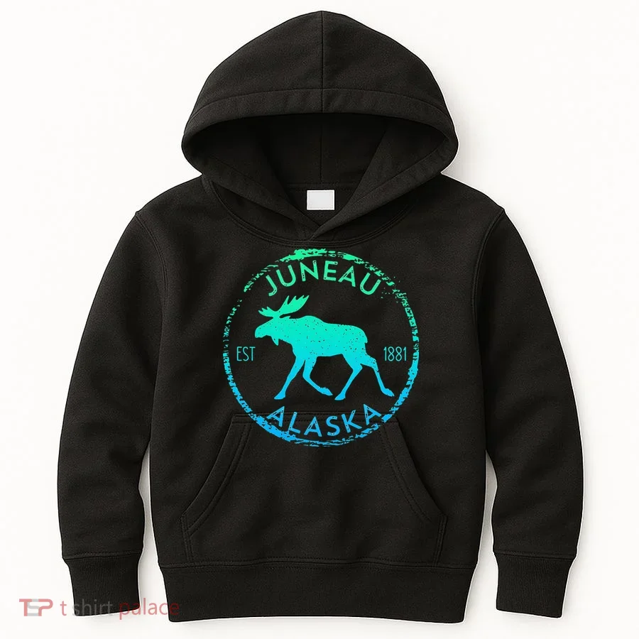 Juneau Alaska Moose Gradient Distressed Souvenir Kids Hoodie