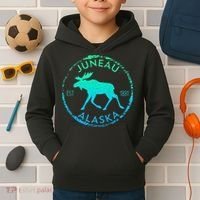 Juneau Alaska Moose Gradient Distressed Souvenir Kids Hoodie thumb 2