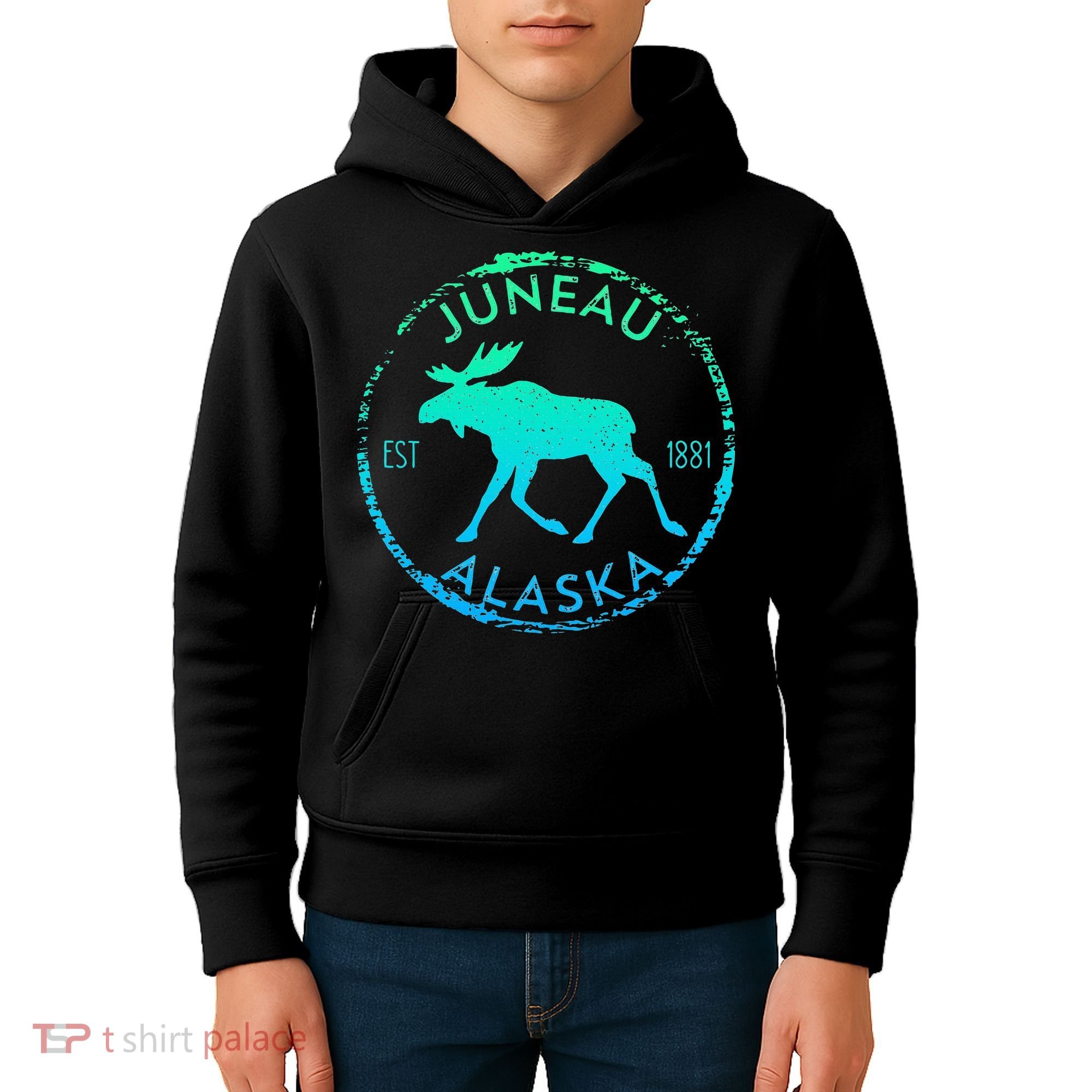 Juneau Alaska Moose Gradient Distressed Souvenir Kids Hoodie