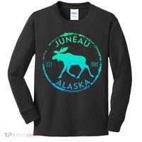 Juneau Alaska Moose Gradient Distressed Souvenir Kids Long Sleeve Shirt thumb 0