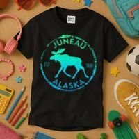 Juneau Alaska Moose Gradient Distressed Souvenir Kids T-Shirt thumb 3